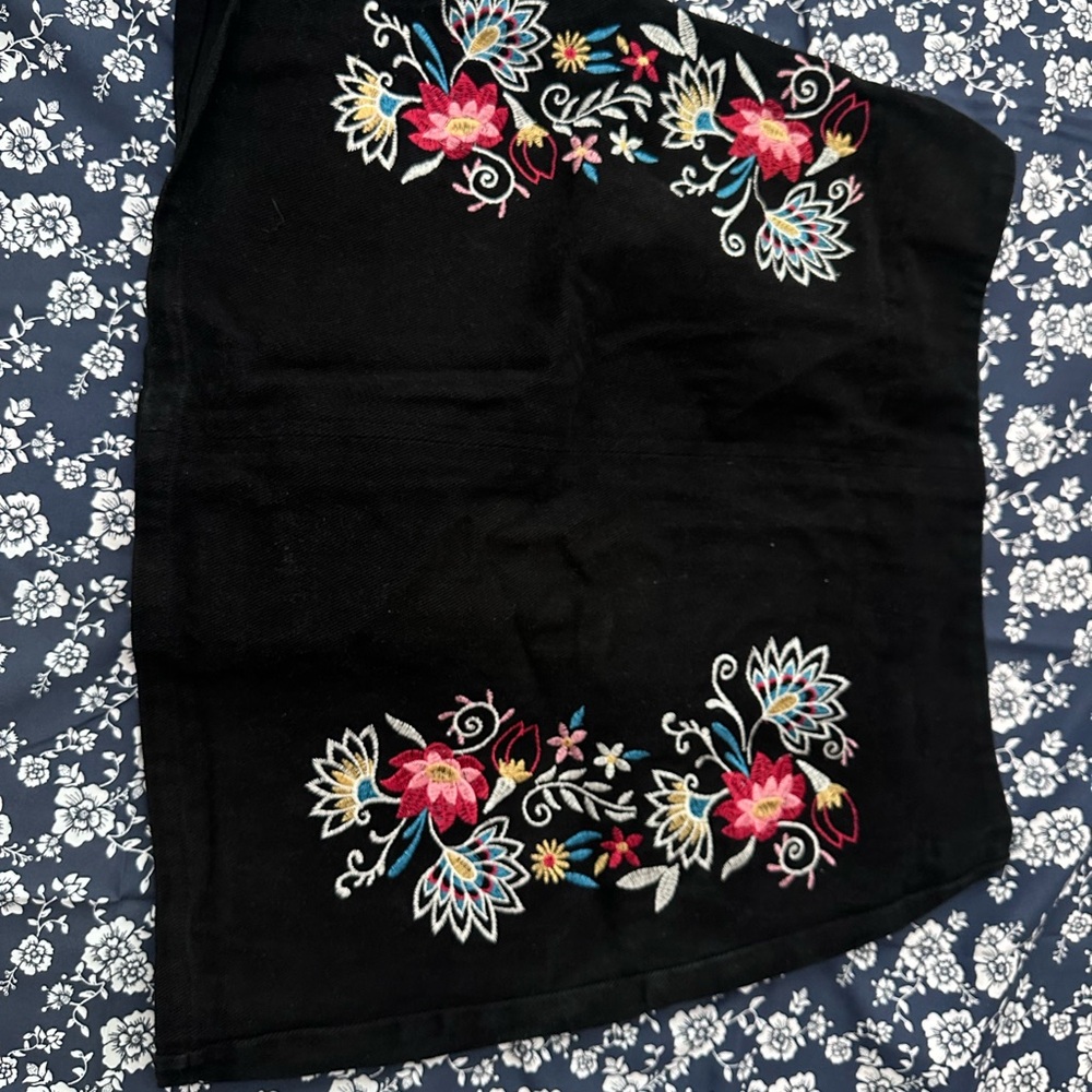 Miami Black Mini Skirt with Floral Embroidery